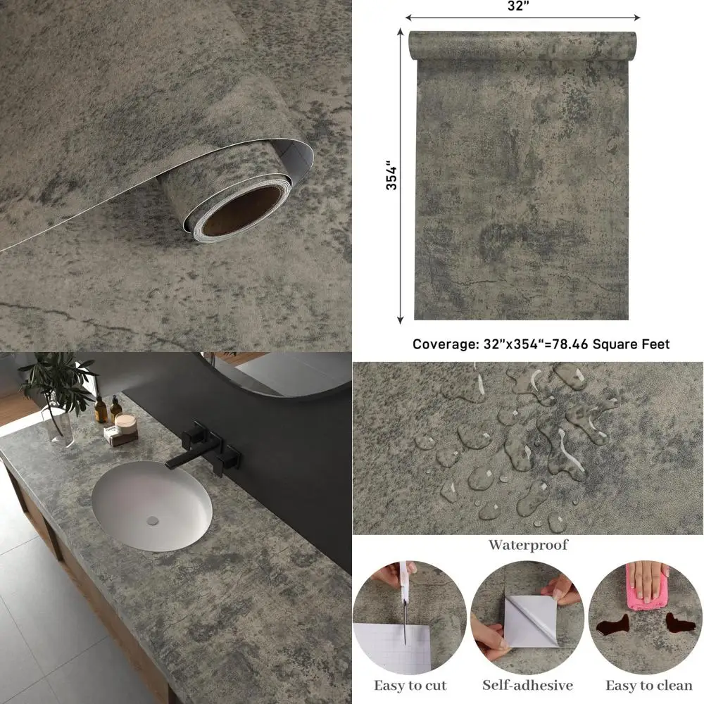 

32x35.4 Очистительные и наклейные бетонные текстурированные обои — состаренный индустриальный стиль для домашнего декора