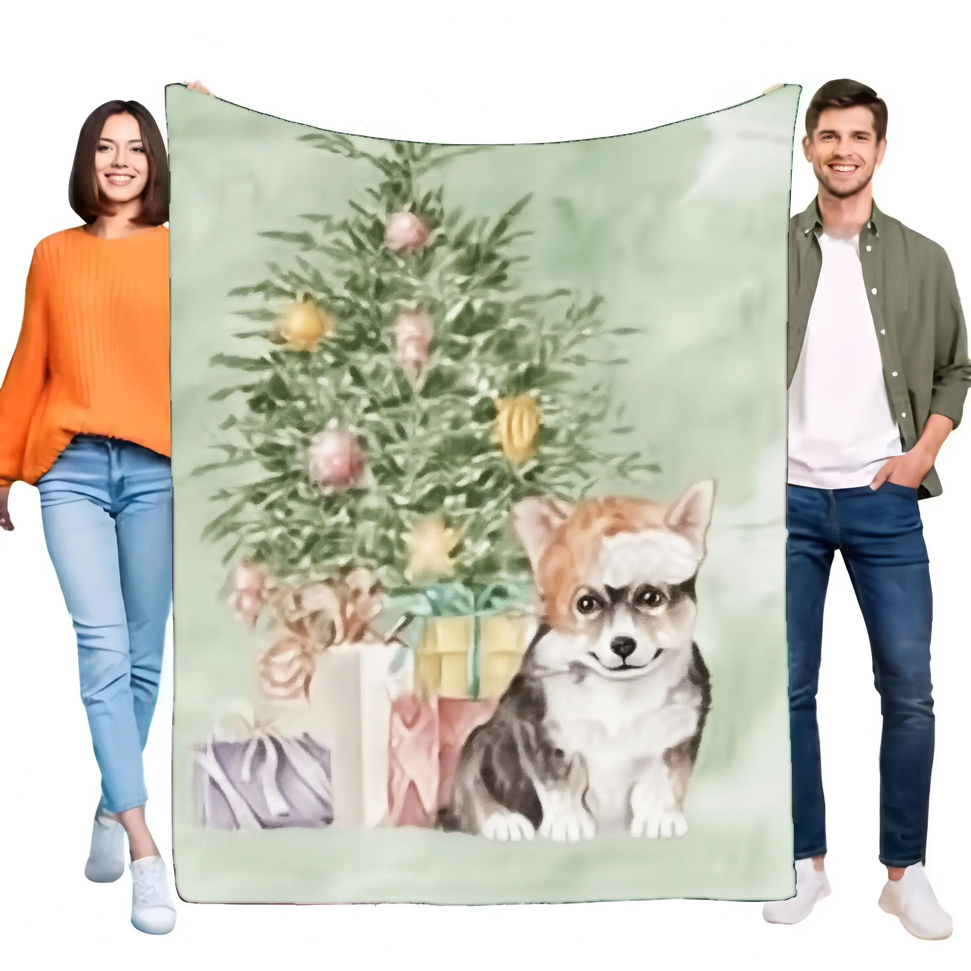 Cute Corgi Dog Blanket Soft Cozy Throw for Home Decor, Perfect for Christmas Gifts, Lightweight Warm Blanket for Sofa and Bed, I