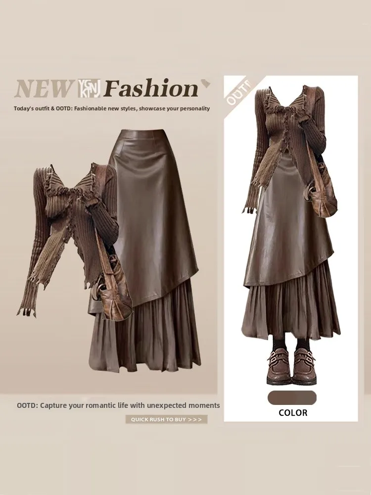 

Pure Desire Sle Women's Spring Faion Set with Waist-Cinching Split Skirt And Top f-length Skirt Ensemble Irregular Spl...