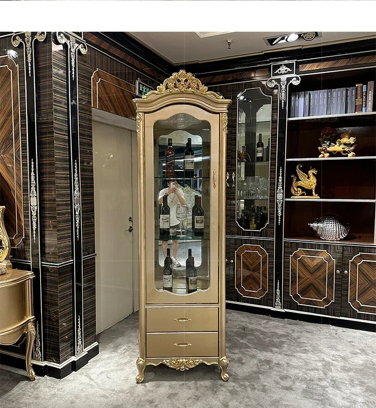 

D06 French solid wood single-door wine cabinet luxury carved living room glass display locker home
