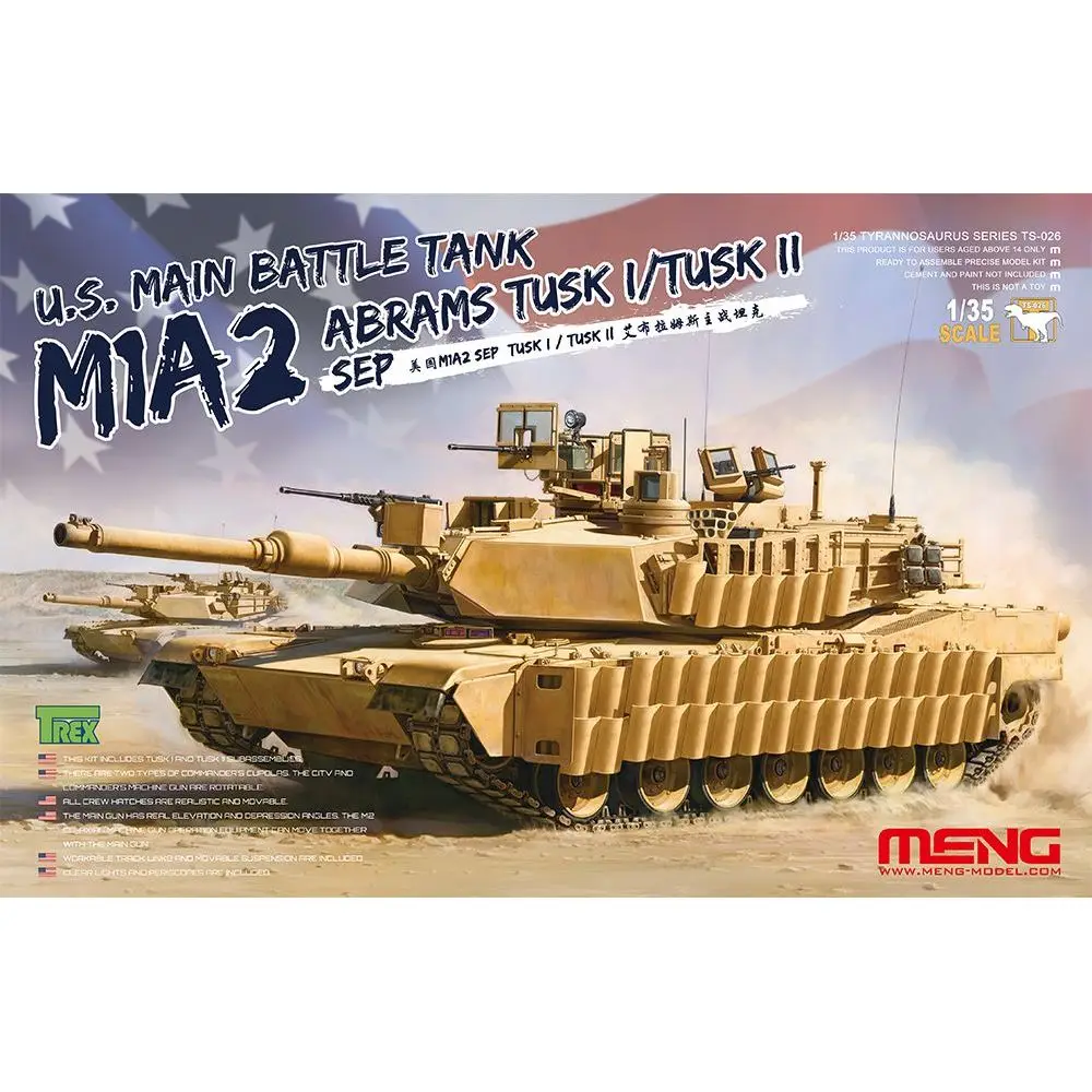 Meng Model TS-026 1/35 U.S. Main Battle Tank M1A2 SEP Abrams Tusk I/Tusk II - Scale Model Kit