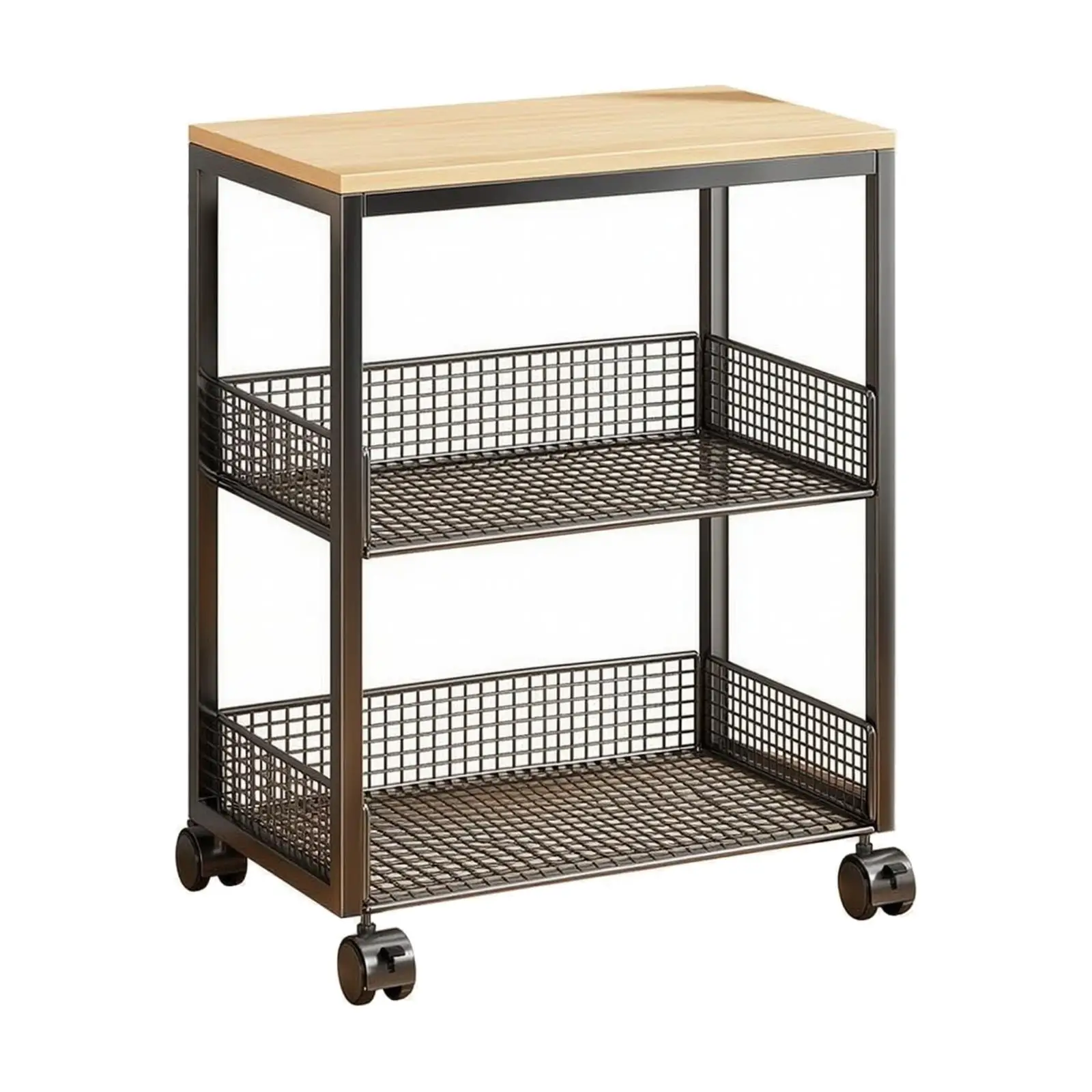 Metal Frame Storage Cart with Casters Space-Saving Wire Mesh Rolling Cart Mobile Shelving Unit Compact Multi-Functional