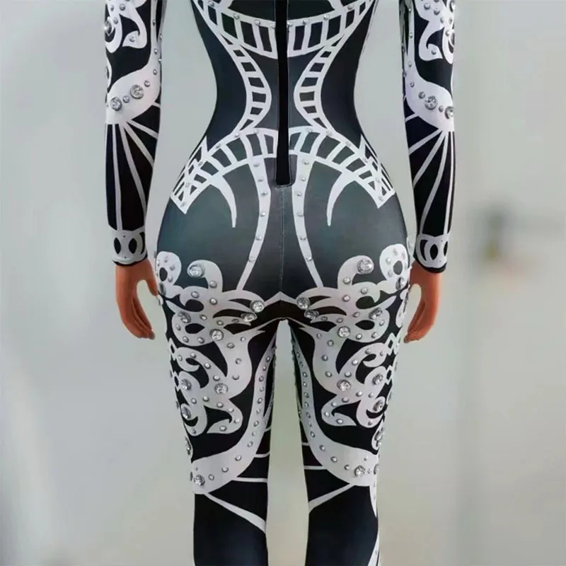 Nightclub Bar Dancewear Black Long Sleeve Bodysuit Singer Dancer Dj Ds Performance Outfit Gogo Party Show Rave Clothes  yj162