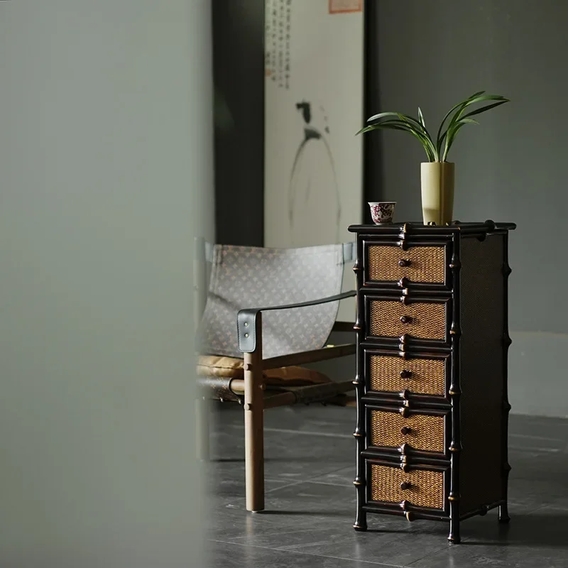 Retro small tea cabinet, collection grade, bamboo cabinet, chest cabinet, locker, drawer type multi-layer cabinet