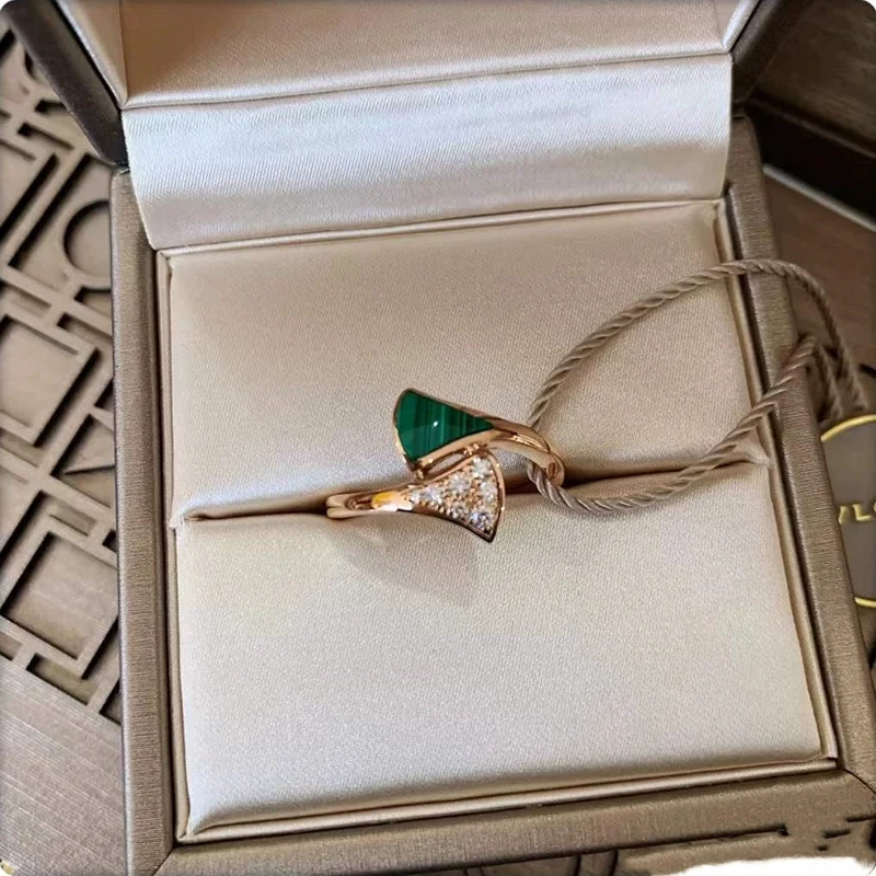 Rose gold inlaid with natural stone fan-shaped skirt zircon ring Women's personalized fashion luxury brand party Fine jewelry