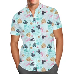 Camisa de manga curta para homens e mulheres, inspirada na Disney, aquarela, Minnie Mermaids, camisa de praia havaiana, casual