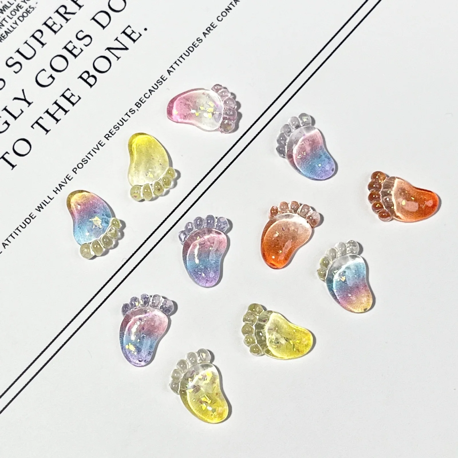 20pcs miniso tranparent foot cartoon nail charms for diy nail making kawaii cute resin nail art decoreation