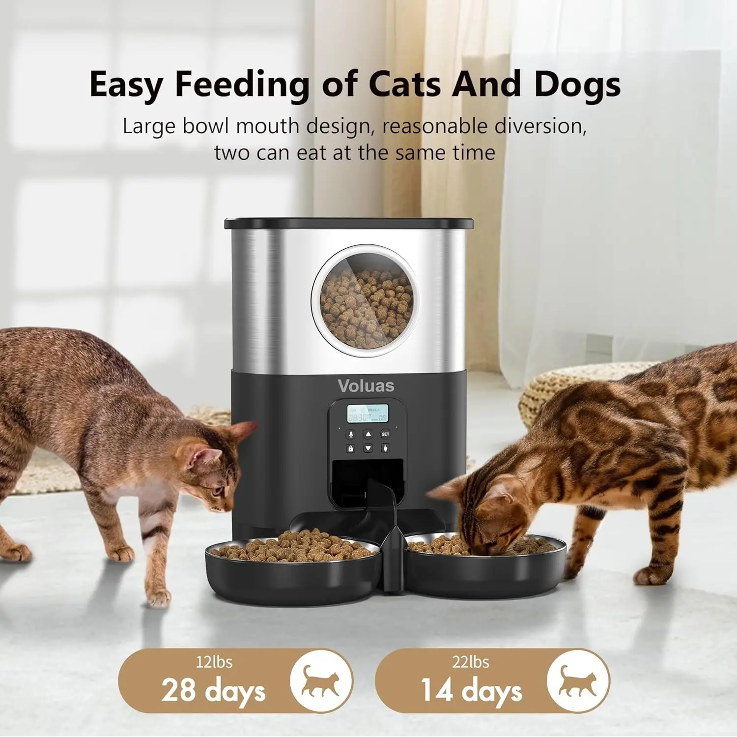 

Large Capacity Automatic Feeder for Cats and Dogs, 5L, Can Food Feeder with Voice prompts