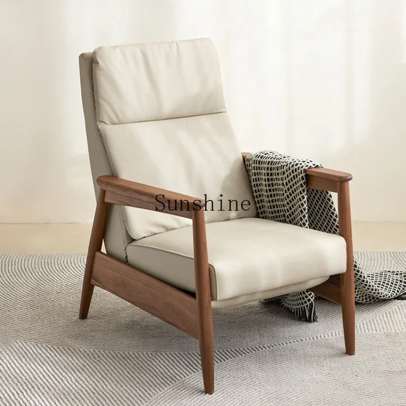Single adjustable sofa chair leather black walnut multi-functional solid wood living room  FT