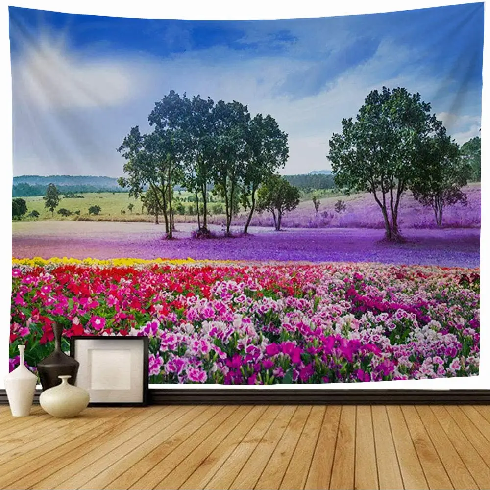 

Romantic Spring Garden Tapestry Nature Colorful Blossoming Flowers Tapestry Wall Hanging Decor for Living Room Bedroom Dorm