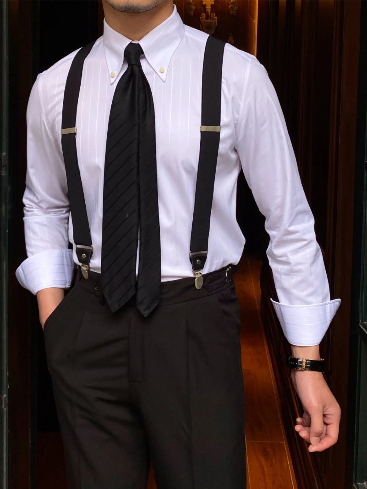 High-End British Fashion Business White Striped Long-Sleeved Shirt High Texture Non-Ironing Thin Shirt Men
