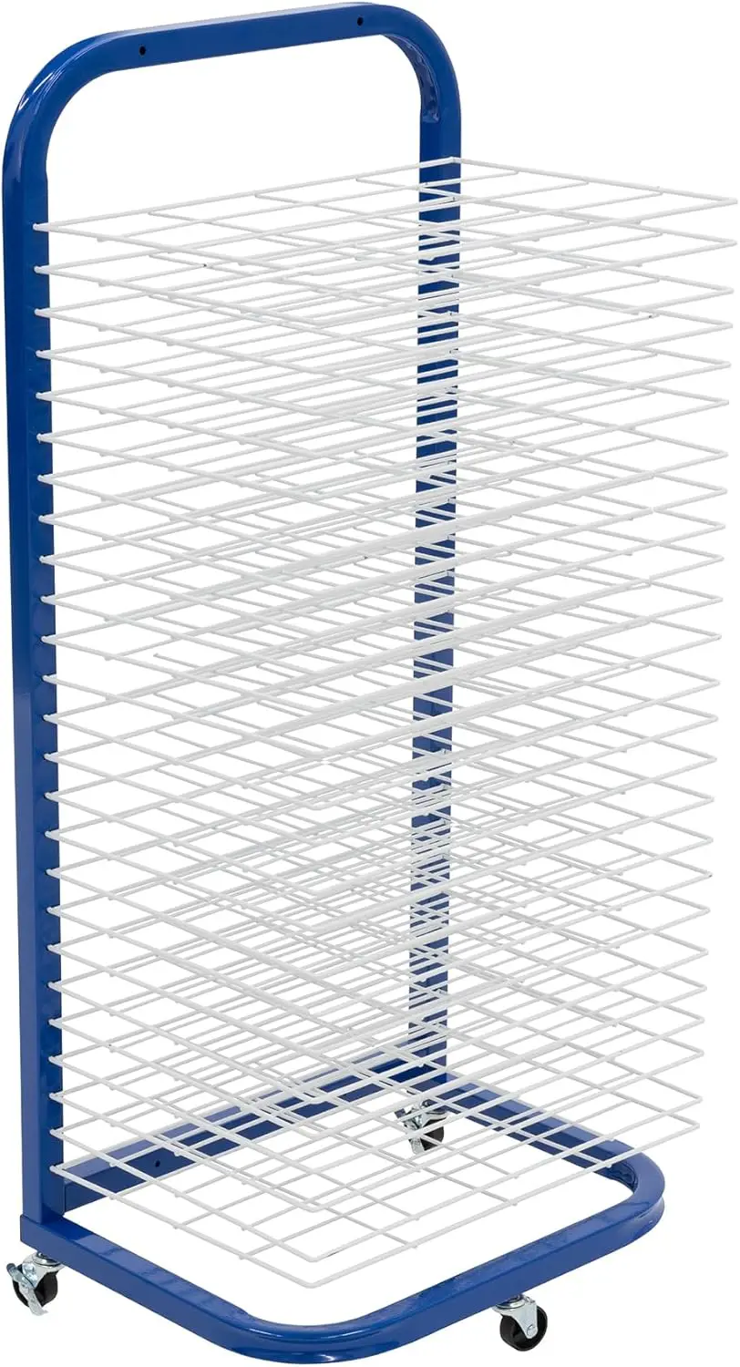 

25-Shelf Mobile/Wall Mountable Art Drying Ra For Art Studios & Classrooms, 13"" D X 17.5"" W X 39.4"" H, Blue/White