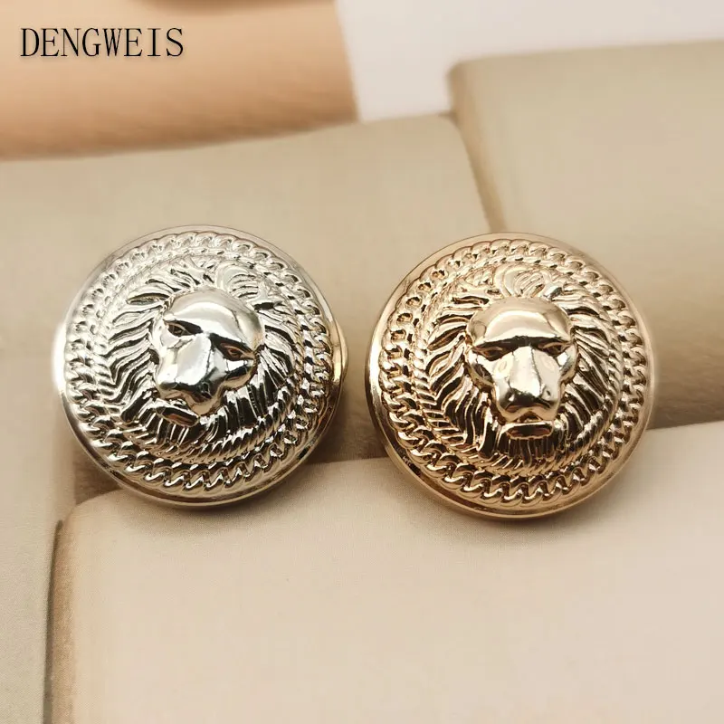 

Lion Head Pattern Round Gold Metal Button for Clothing Men and Women Coats Sewing Accessories Designer Hand Sewing Buttons 6pcs