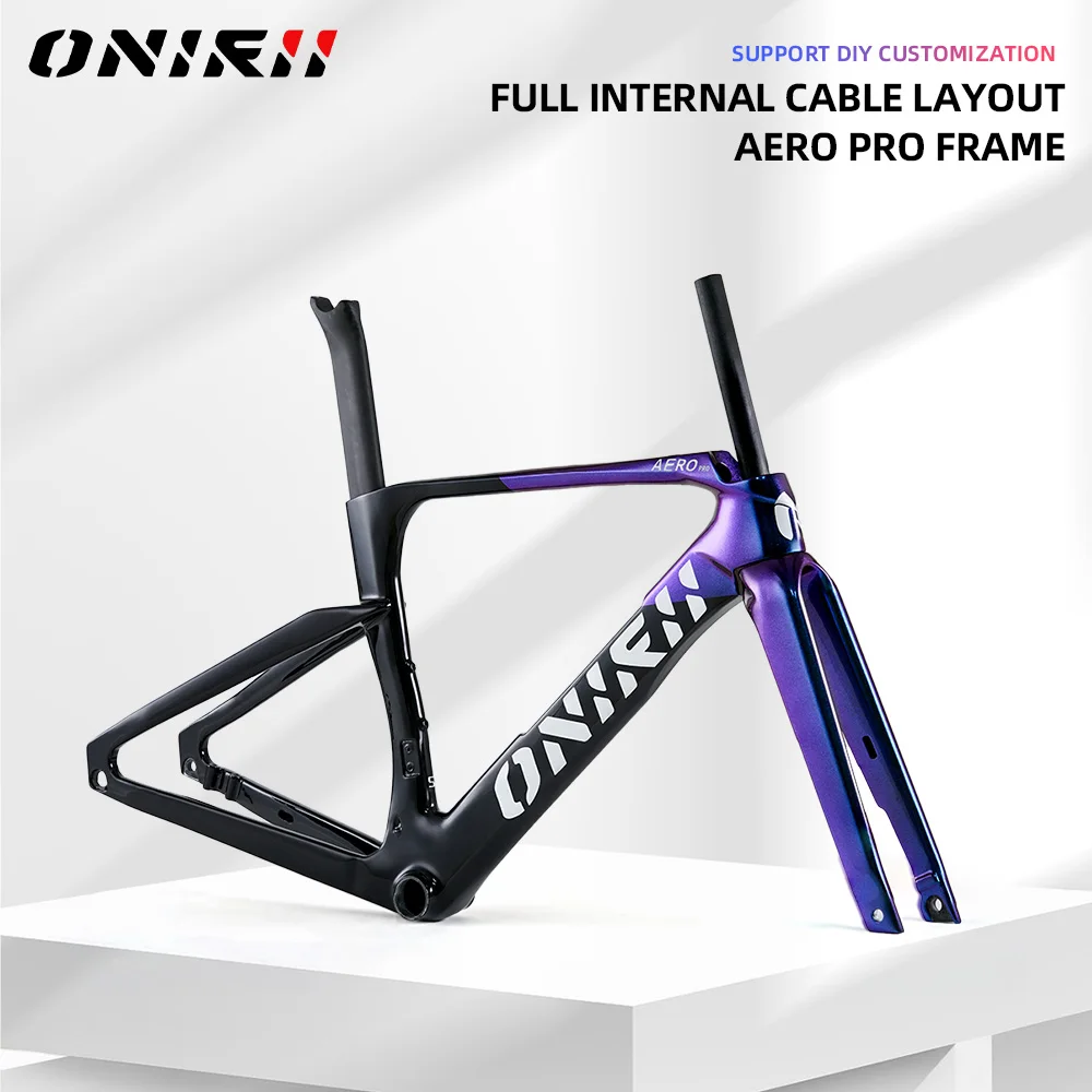 2024 ONIRII Aerodynamic Carbon Bike Frame with Integrated Handlebar Thru Axle, Front Fork, Headset, Seat Post for Road Bicycle