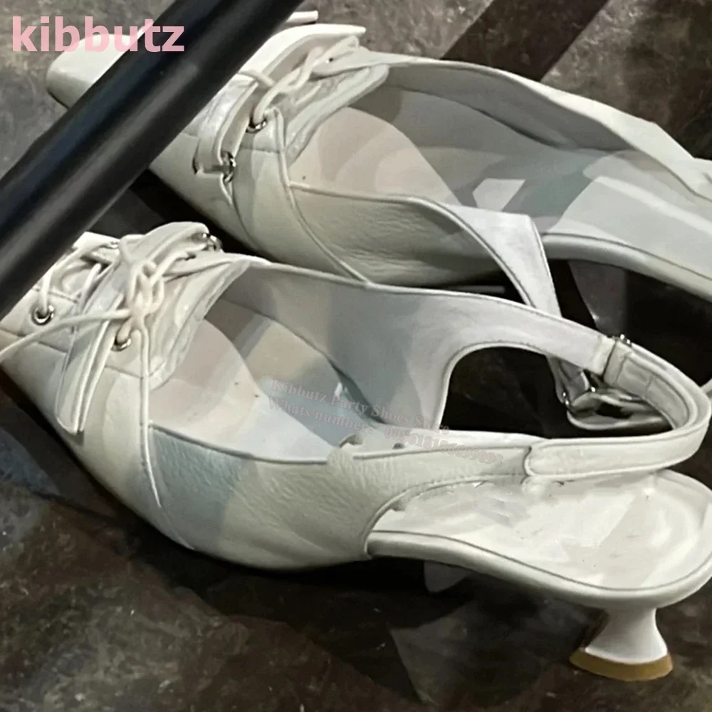 

Lace-Up Pumps Square Toe Kitten Heels One Word Belt Slip-On Leather Fashion Elegant Novelty Sexy Party Dress Women Shoes Newest