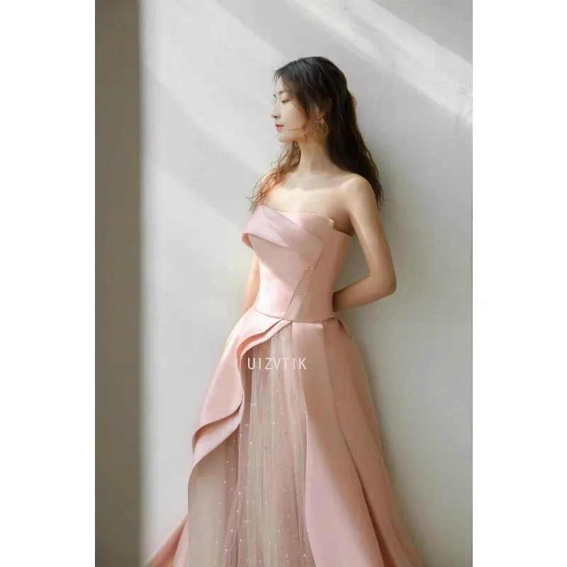 

Elegant Women's Prom Dresses Luxury Strapless Sleeveless Floor Length A-Line Dinner Party Dress Customized Formal Occasion Gowns