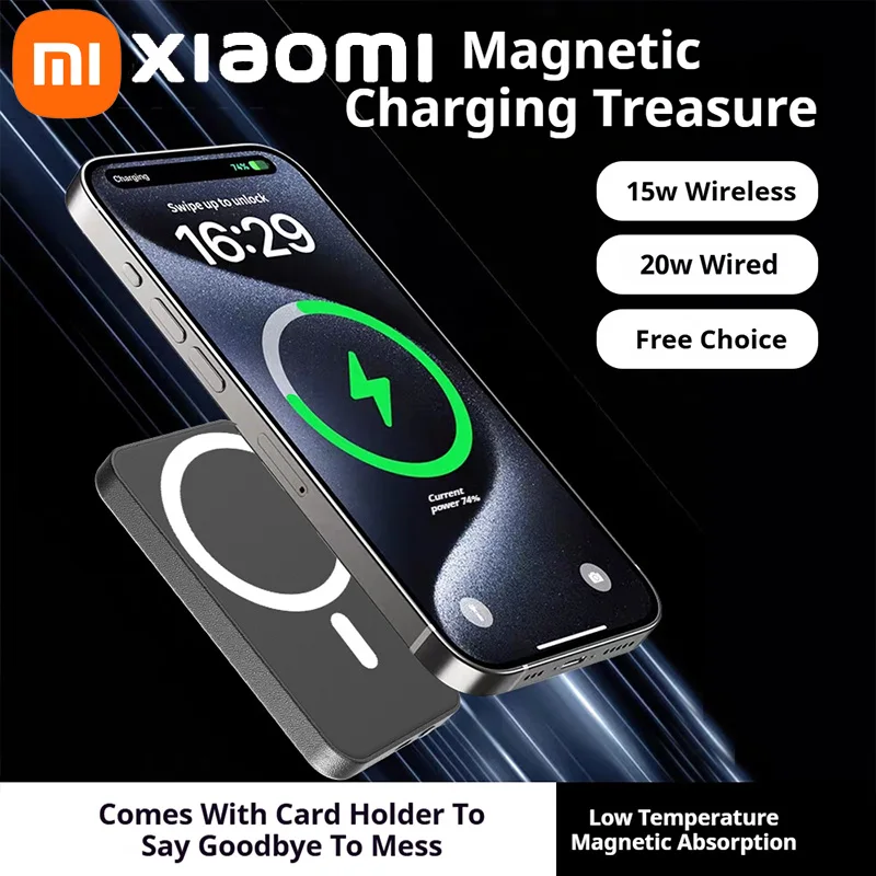 Xiaomi 2025 جديد 10000 مللي أمبير بنك طاقة مغناطيسي محمول رفيع للغاية مع وظيفة مشبك البطاقة شحن سريع مناسب لهاتف آيفون وسامسونج #5