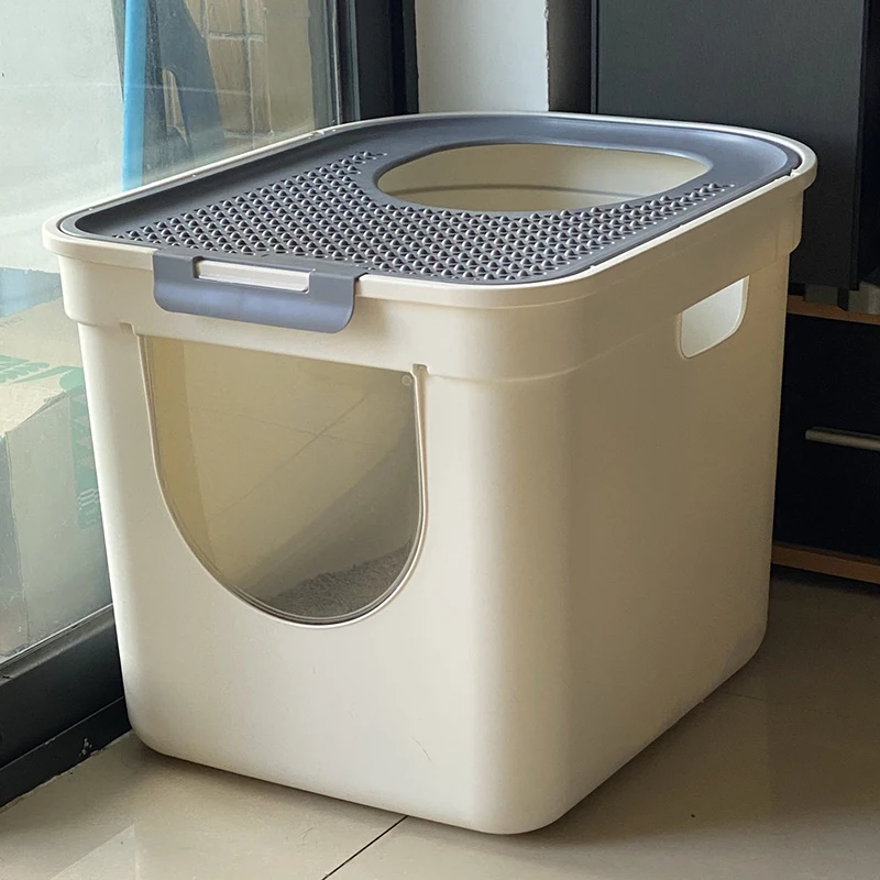

Top Entry Litter Box Full Enclosed Large Size Toilet Semi Enclosed Odor Proof Poop Pan Supplies Portable Design