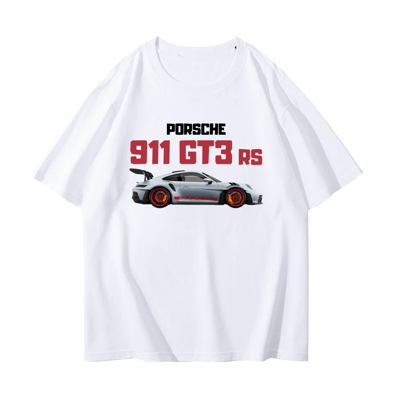 Porsche GT3 911 car themed printed pattern short sleeved RMB car enthusiast men's pure cotton T-shirt