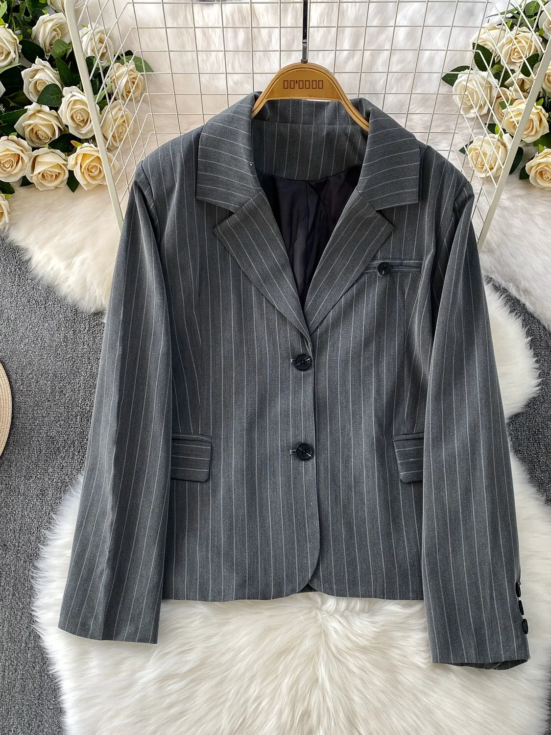 Briti Sle Faionable Listrado Terno Jaet e Saia Or de Cintura Alta Conjunto de Duas Peças para Meninas da Moda Casual Roupas de Inverno