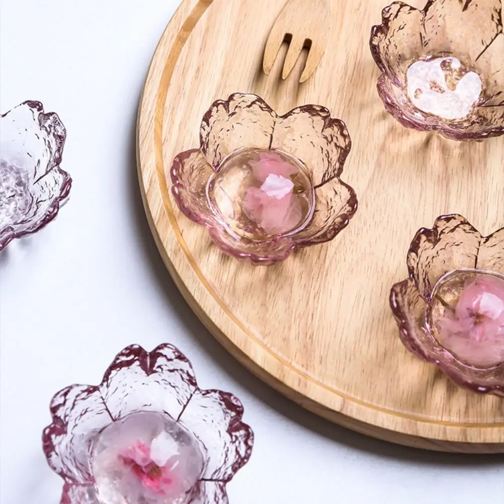 Modern Gold Inlay Glass Sakura Disc Japanese Small Sauce Bowl Nordic Style Flower Candle Holder Wedding Table