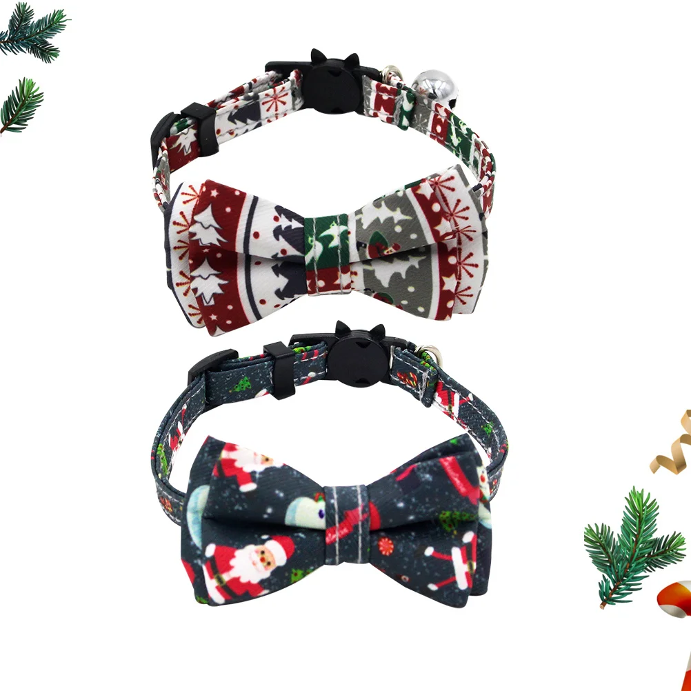 

2pcs Christmas Themed Pet Collars Santa Claus Dog Cat Collar Durable Bowtie For Festival Decoration (White Blue) Pet Accessories