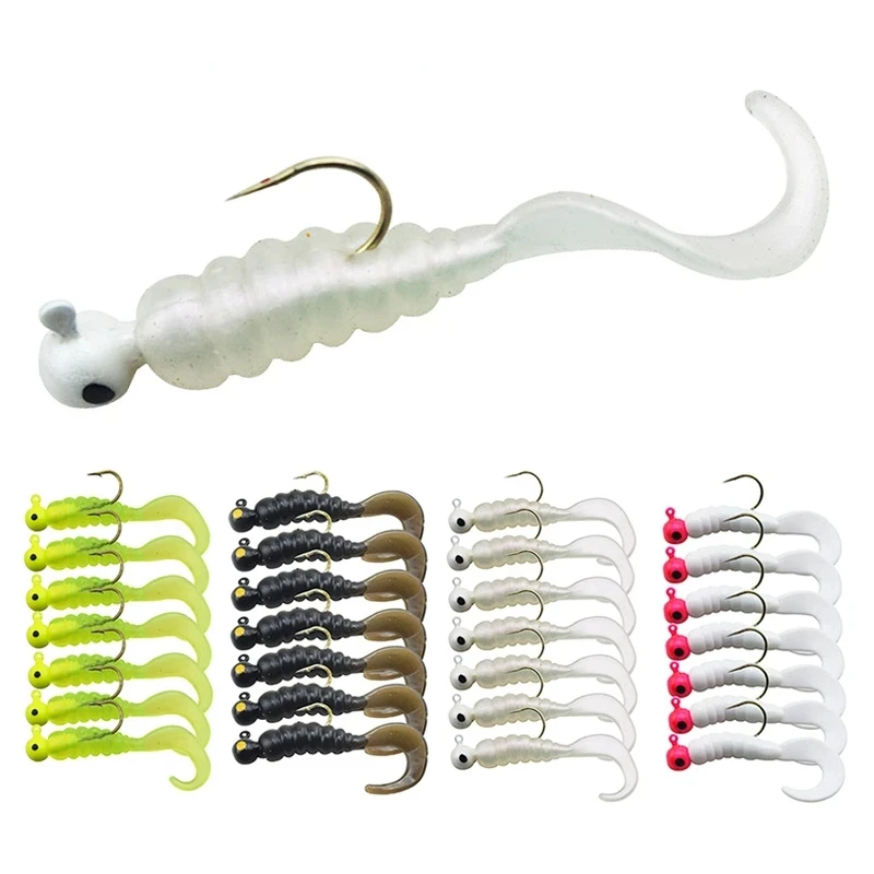 7pcs/Lot Soft Bait With Hook Worm Cub Lifelike Jig Head Silicone Fishing Lures 4.8cm 2.7g Jerkbaits Swimbait Pesca Bass Tackle