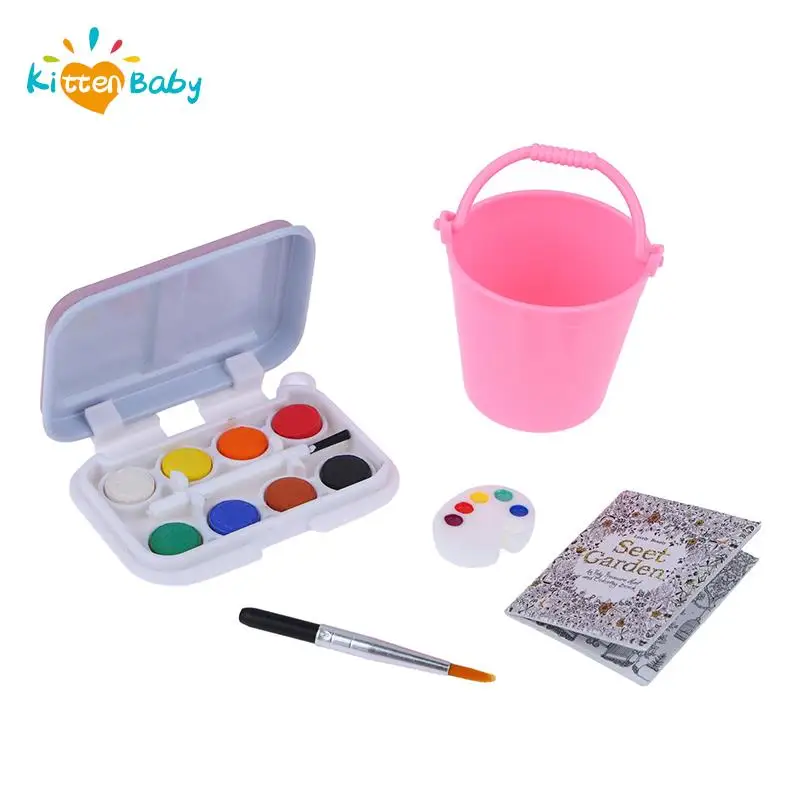 

1/6 Dollhouse Painter Mini Painting Watercolor Set Drawing Miniature Furniture Accessories Pretend Play Toy