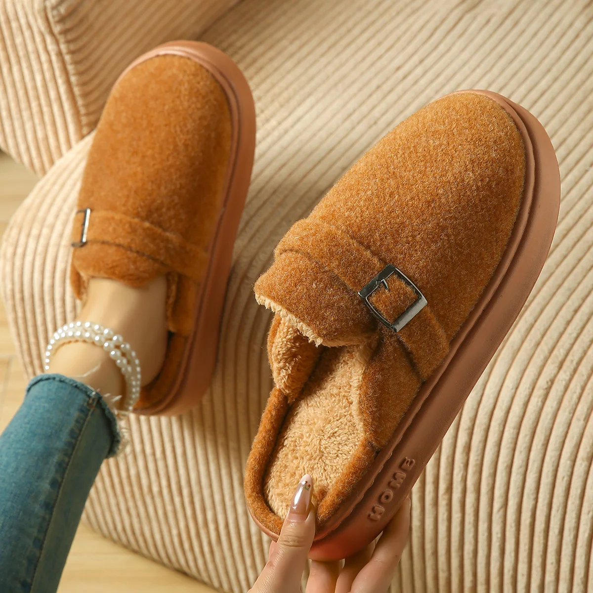 

Женские и мужские нечеткие тапочки из пены с эффектом памяти, пушистые зимние шлепанцы, домашняя обувь, домашние и уличные тапочки