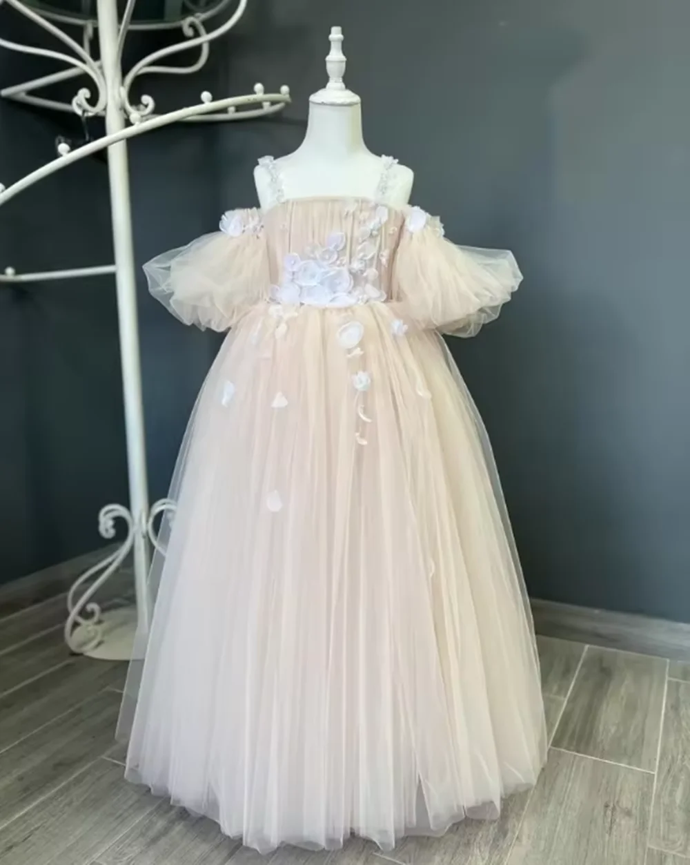 

Boho Tulle Flower Girl Dresses For Wedding Customized Appliqued Litter Kids Baby Birthday Gowns First Communion Dresses