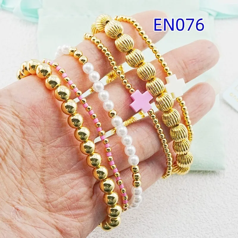 

VKVVA Fashion Jewelry Round Bead White Pearl and Cross Gold-plated Bracelet Set total 6pcs Women Birthday Gifts, Unique Gift