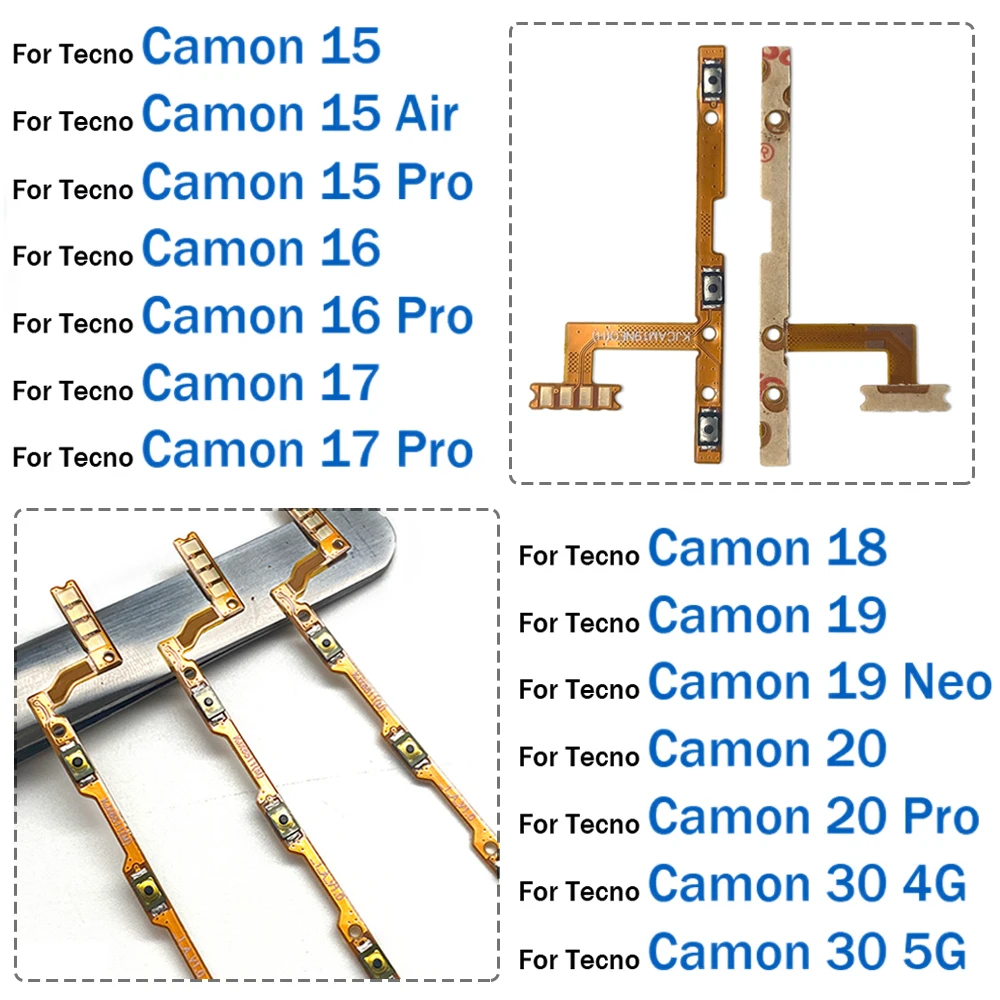 Power On Off Volume Side Button Key Flex Cable For Tecno Camon 15 16 17 18 19 20 30 Pro Air Neo 4G 5G