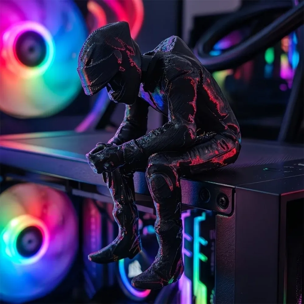 Plastic Motorcycle Rider Figurine Black Decorative Racing Style Seated Figurine 3D Printed Sitting Biker Art Statue for Home