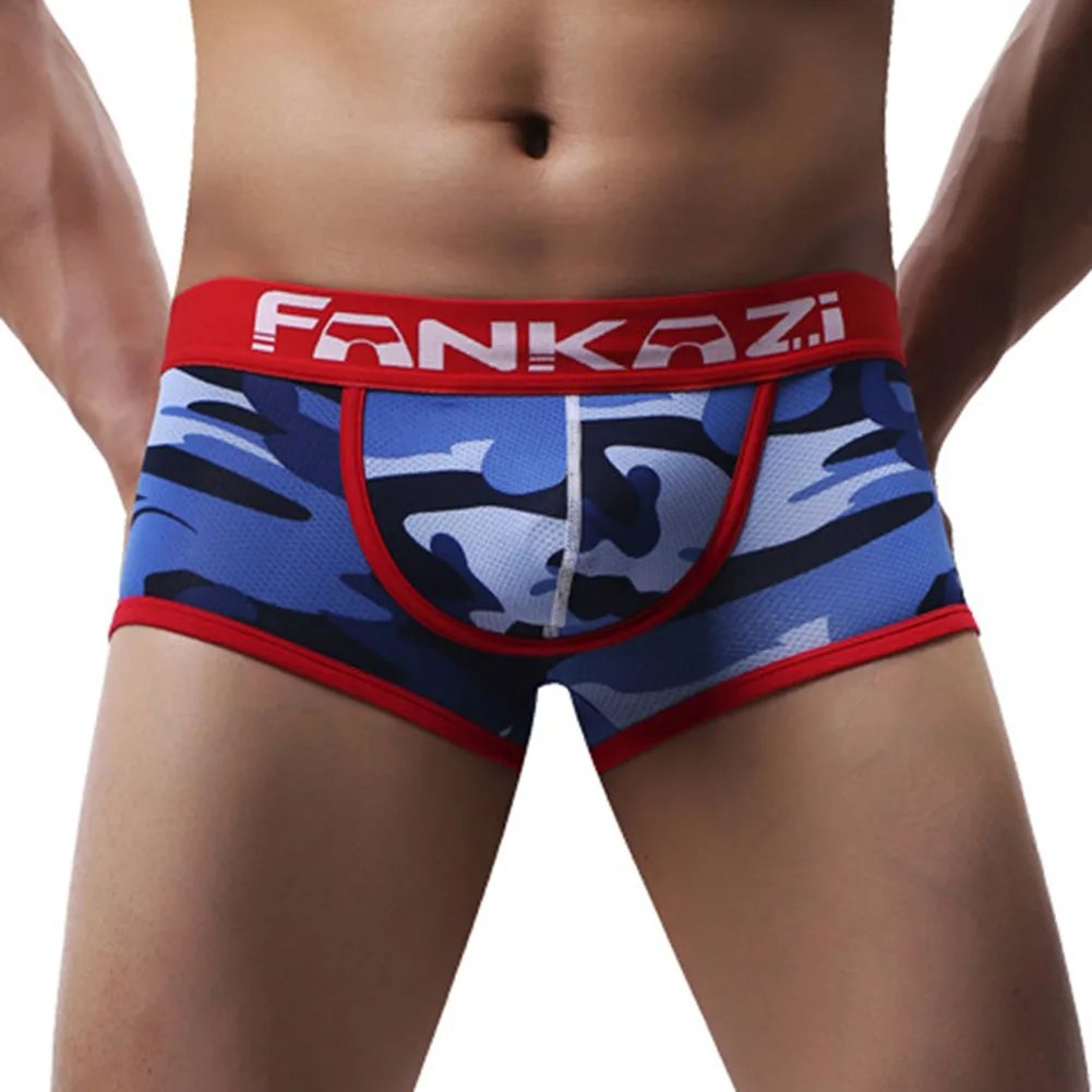 

Sexy Men Underwear Camouflage Bugle Pouch Mesh Ultra-soft Briefs Lightweight Breathable Panties Low Rise Short Trunk