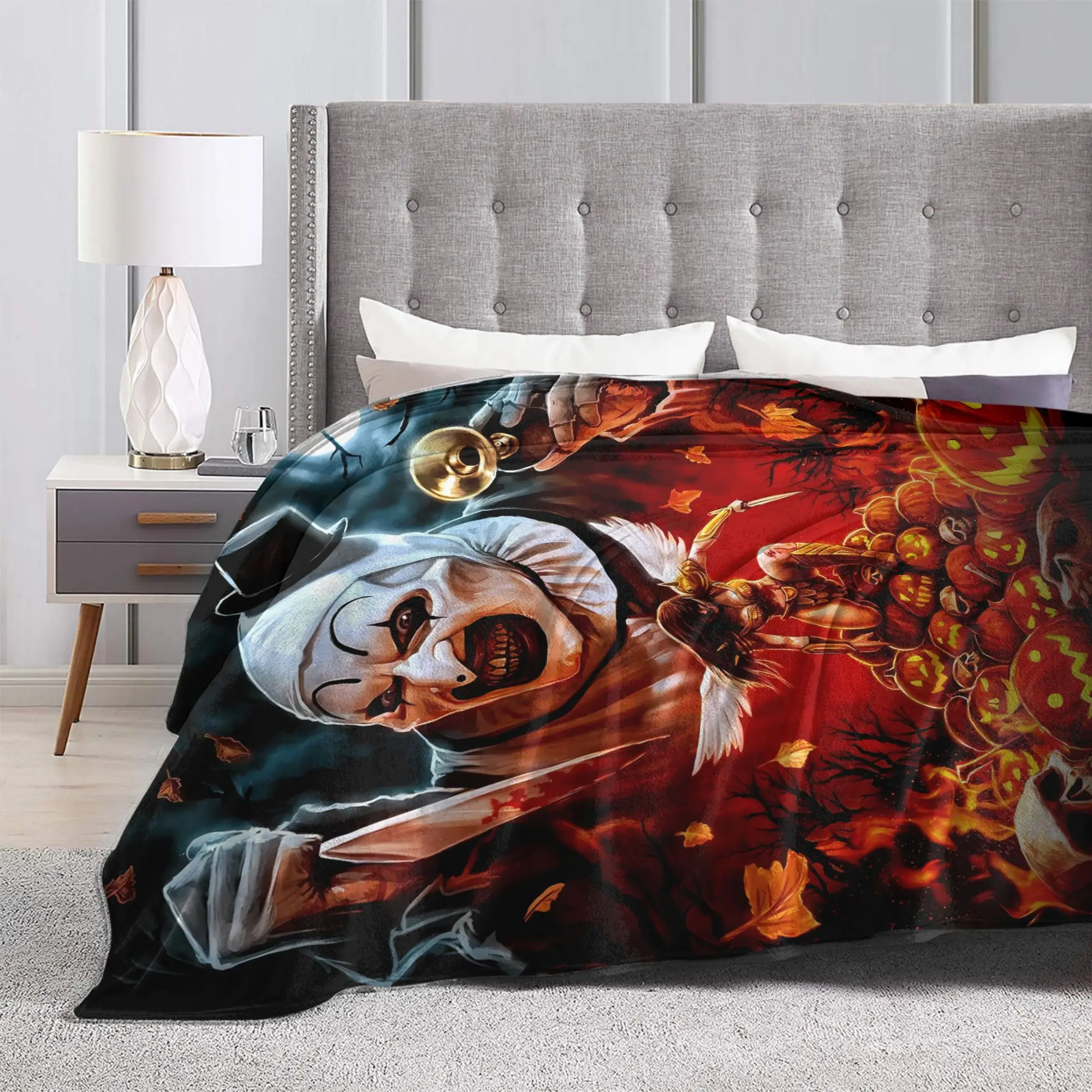 Terrifier Movie Super Warm Blankets  Kids Adult Plush Throw Blanket Fluffy Bedroom Flannel Bedspread Sofa Bed Cover