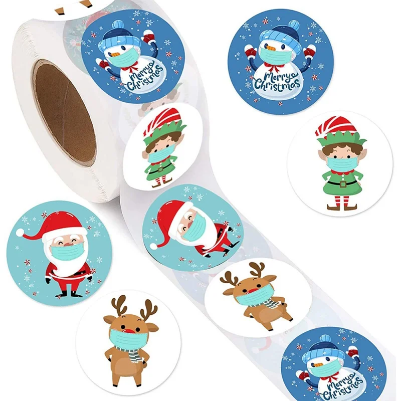 

1.5inch Cartoon Merry Christmas Stickers Decorative Sealing Sticker New Year Reward Self-adhesive Labels For Kids Gift Party