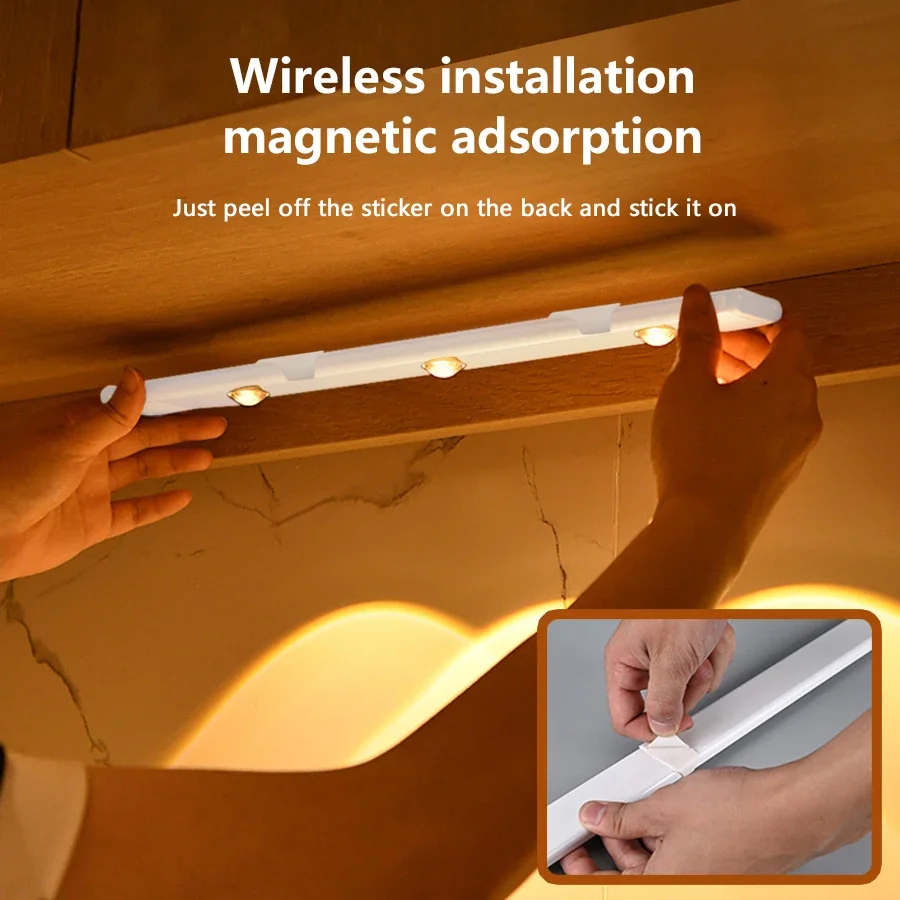LED Under Cabinet Lights Motion Sensor Night Light 3 Color Closet Light Rechargeable Under Counter Light for Kitchen Bedroom