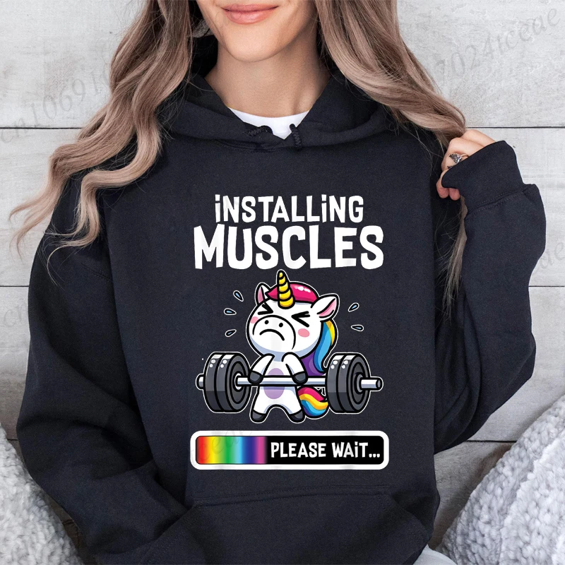 Installation des Muscles sweat à capuche pour femme mode décontracté sweats à capuche drôle gymnase licorne conception sweats Fitness entraînement Harajuku sweat