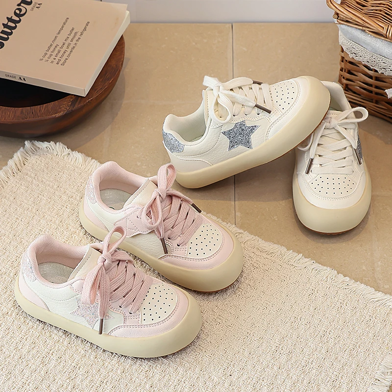Kids'Casual Shoes Color Blocking Star PU Leather Autumn Shoes For Children Anti-slip Designer Breathable Pink White Size 23-36