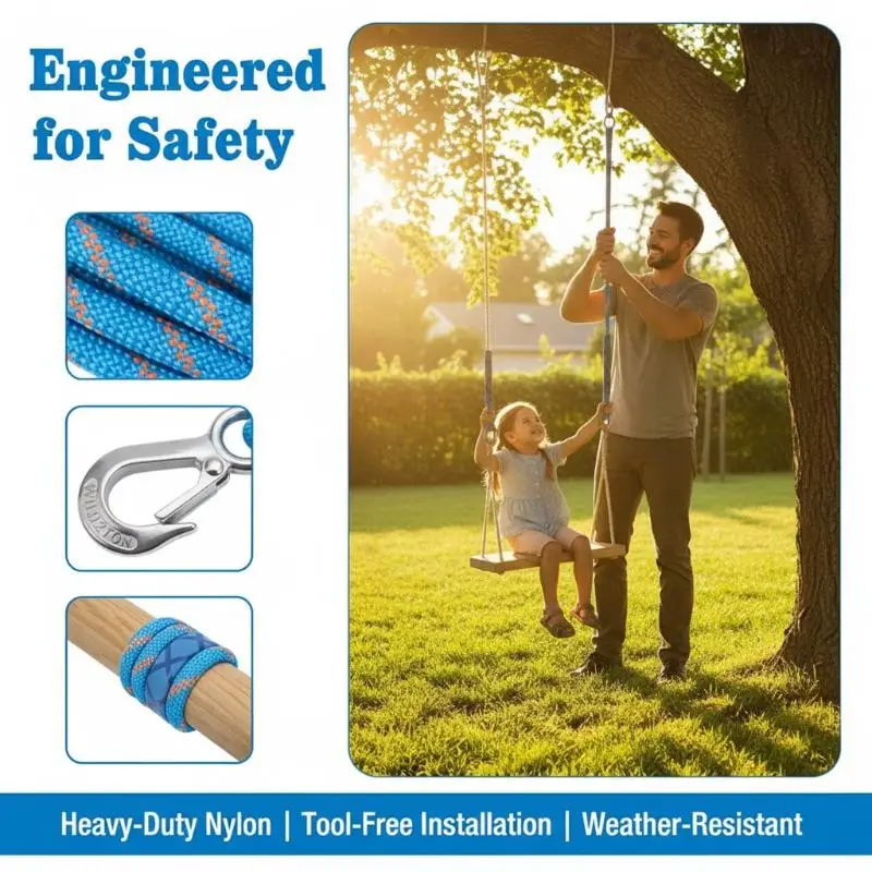 ✰✪Heavy Duty Nylon Sling 1Pcs Hammock Suspension Rope with Metal Hook Universal Fit Outdoor Garden Travelling Easy Install image 4