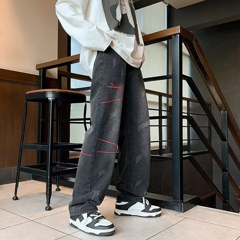 E-BAIHUI Baggy Jeans Men Spring and Autumn Loose High Street Black Jeans for Men American Trend Vintage Men Clothing Trousers