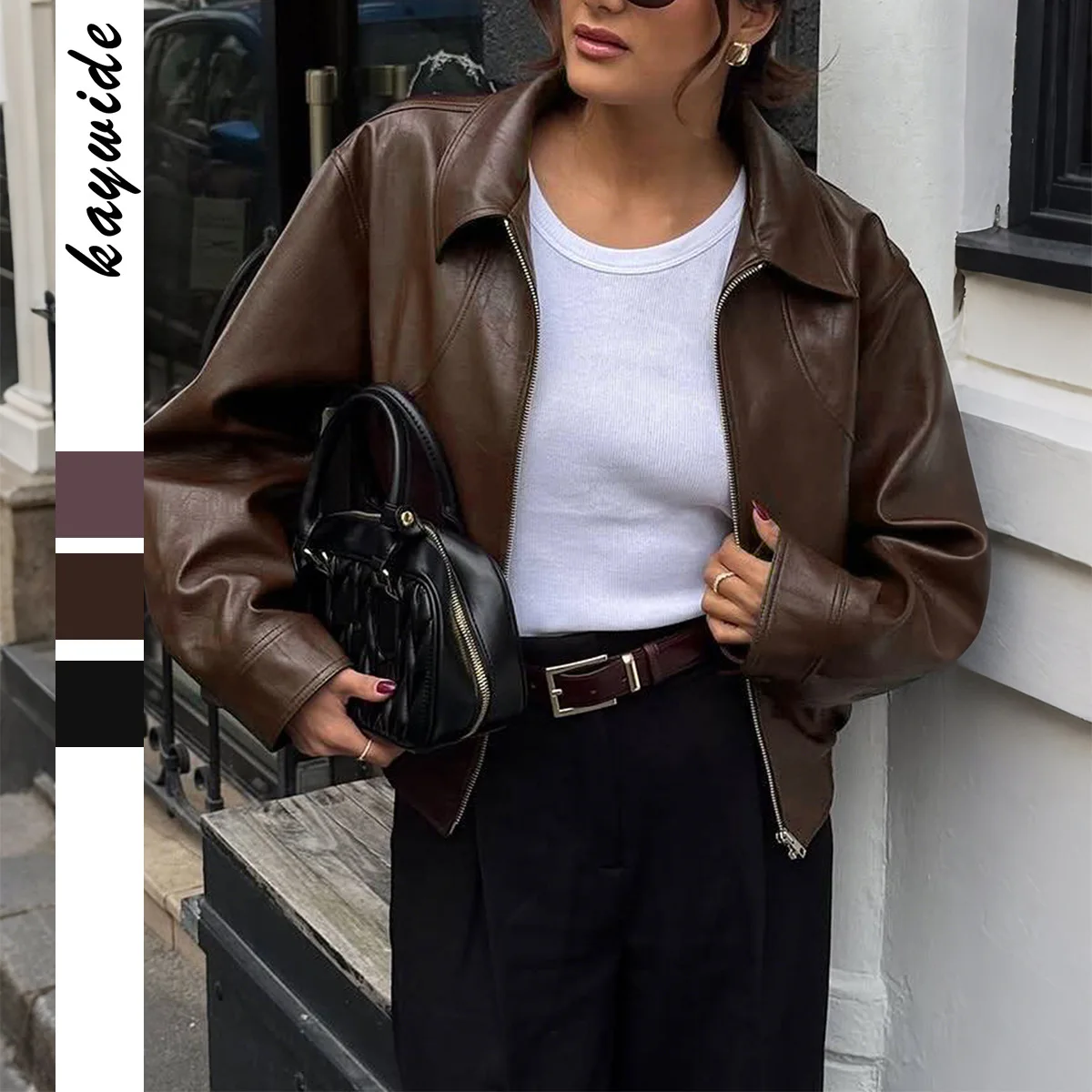 

Женская длинная кожаная куртка Jaet iny из искусственной кожи, верхняя одежда, европейский Sle, полиэфирное волокно, застежка-молния, цвет