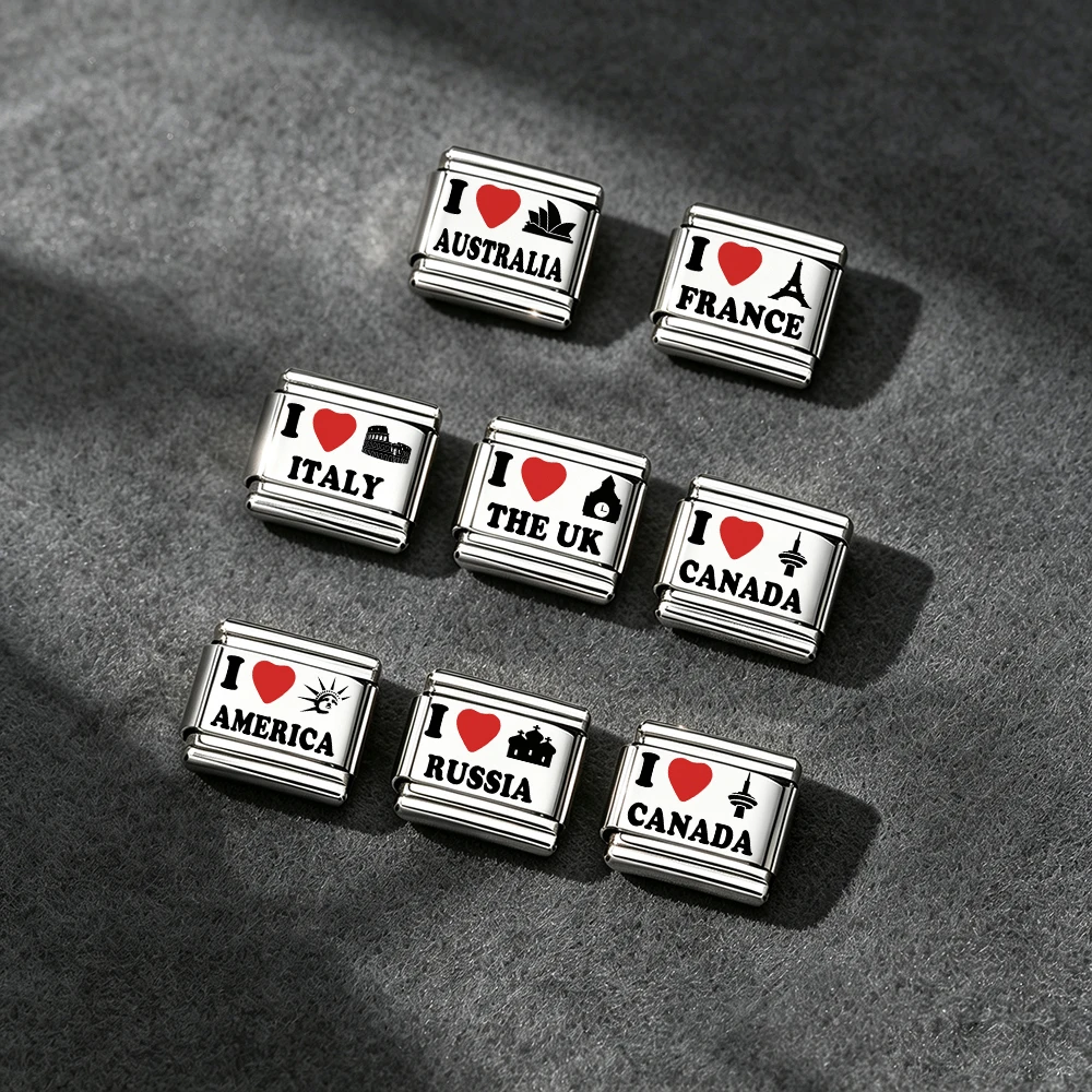 URING Graviertes Herz Laser Weltreise Italienische Charm-Links zum Selbermachen, passend für 9mm Edelstahlarmbänder, Schmuck für Damen und Herren – Detail 3