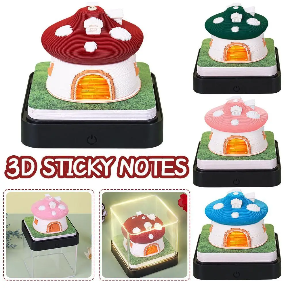 

3D Notepad 2025 Calendar Cute Mushroom House Ornament Led Memo Pad Office Calendars Desktop Decoration Birthday Gift