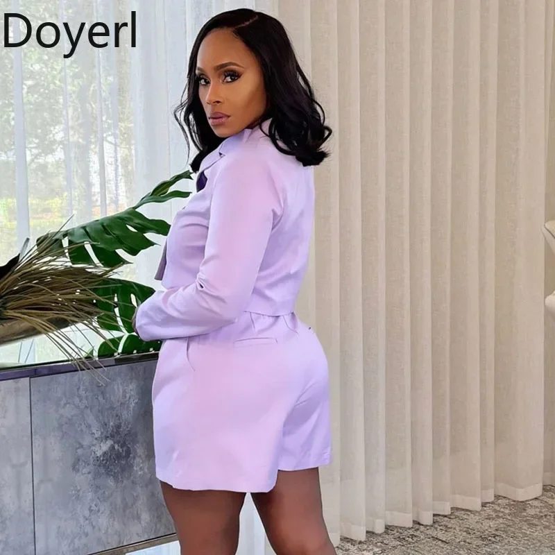 Doyerl Office Lady Short Sets Woman Clothing 2 Pieces Set Elegant Double-breasted Blazer Coat and Shorts Work Wear Matching Sets