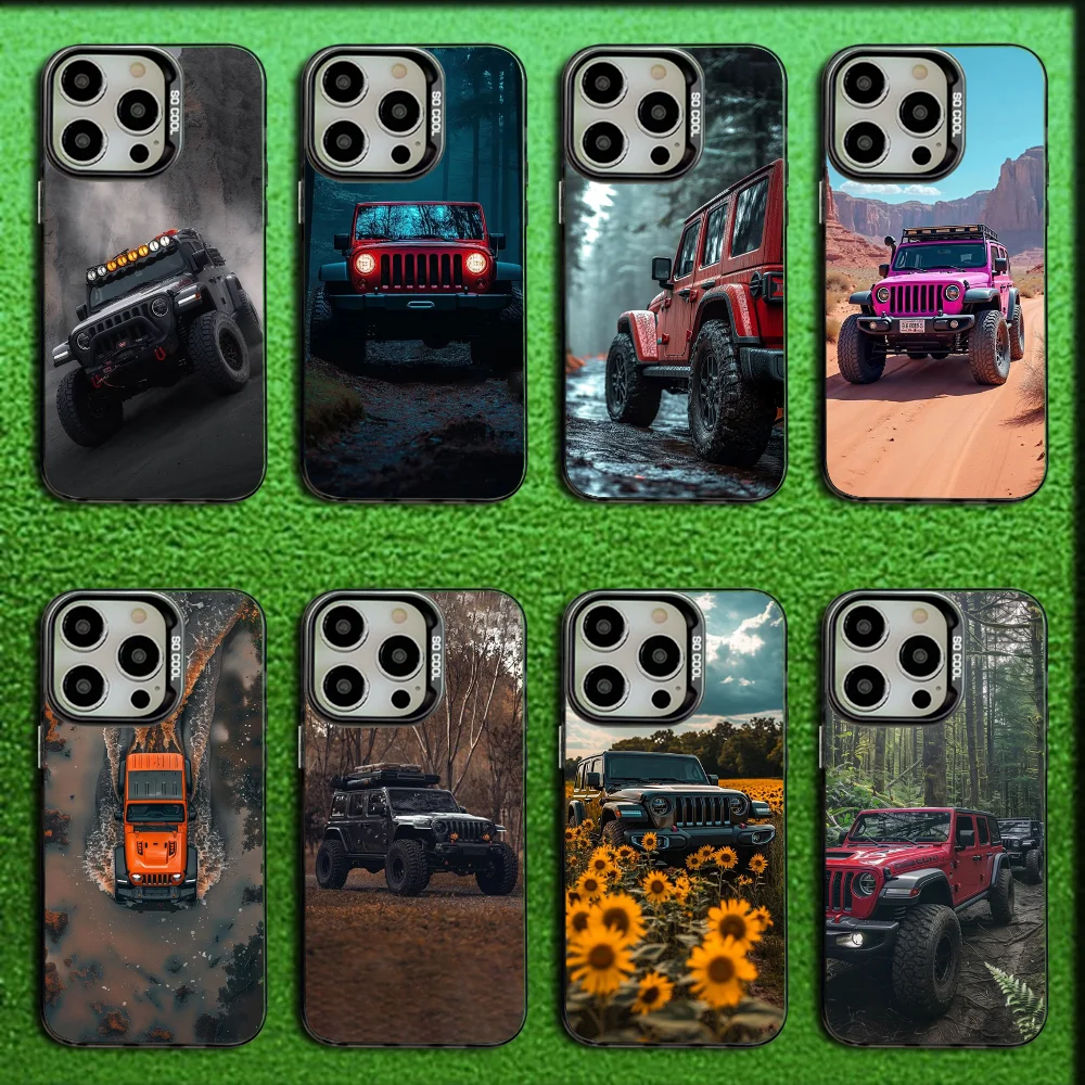 

Car J-JEEPS off Road Phone Case For iPhone 16,15,14,13,12,11,Mini,Pro,MAX Gray Matte Silicone Black Cover