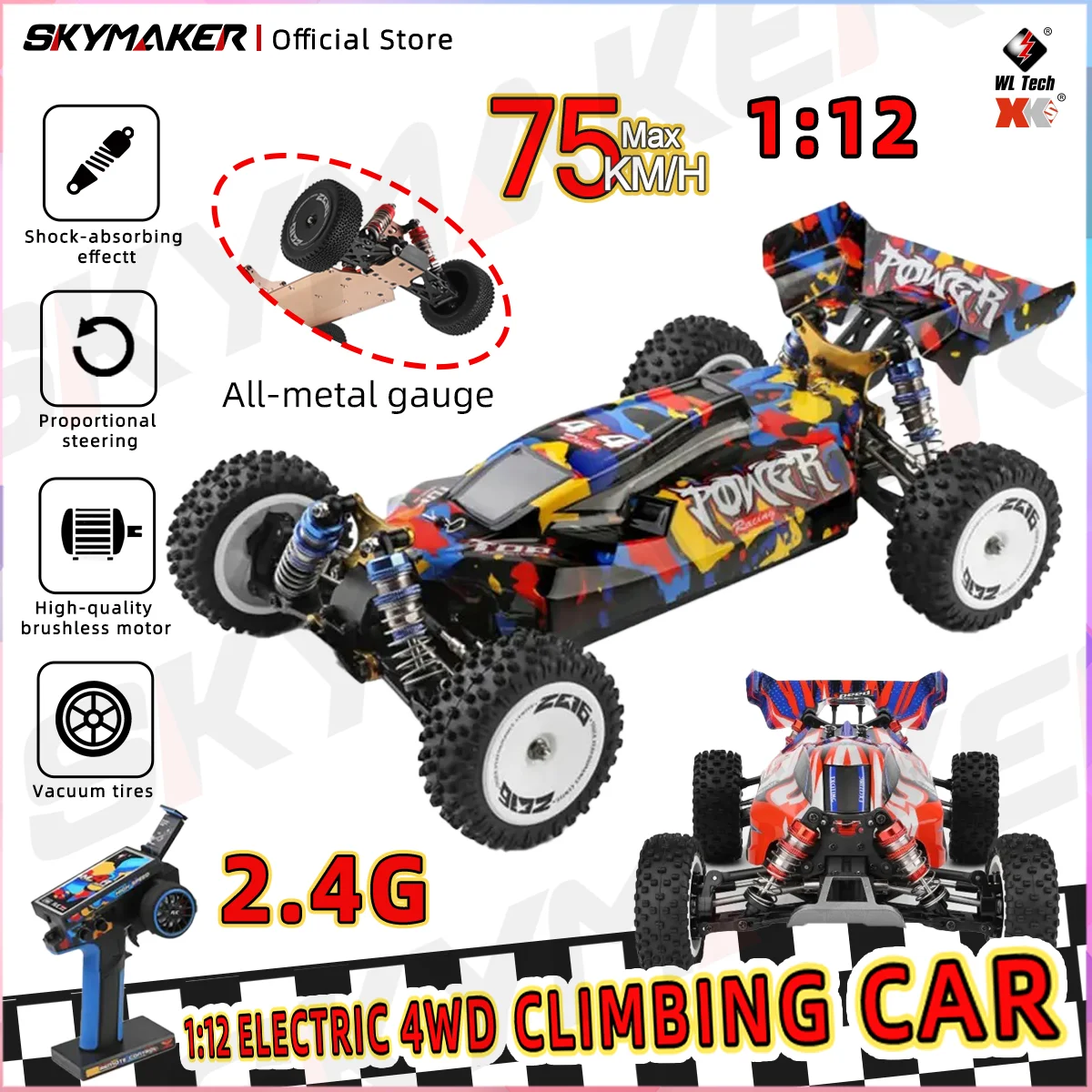 WLtoys 1:12 RC Car 124007 124008 V8 4WD Brushless Motor Max 75Km/H /12 High Speed Off-Road Remote Control Racing Car Toys Gift
