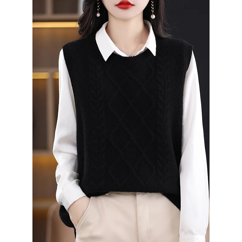 Women Knitting Vest Classic Simple And Versatile Round Neck Solid Color High-Quality Soft Vest Casual Sleeveless Knitted Sweater