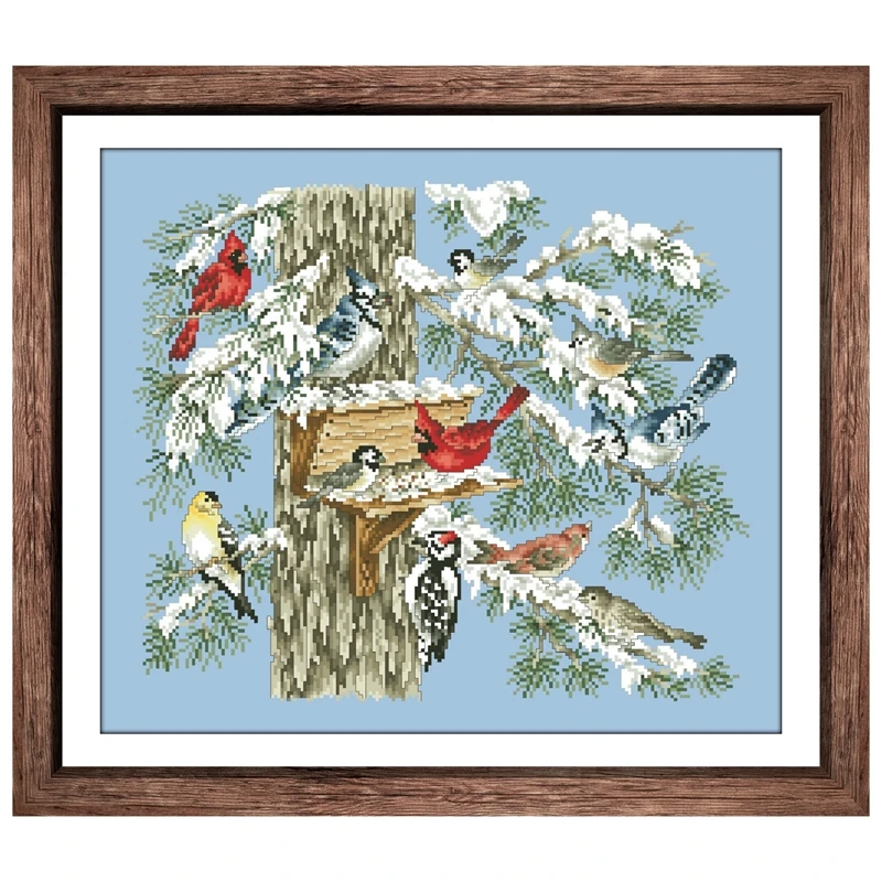 

The gathering place cross stitch kit winter snow aida fabric 18ct 14ct 11ct skyblue cotton silk thread embroidery craft set