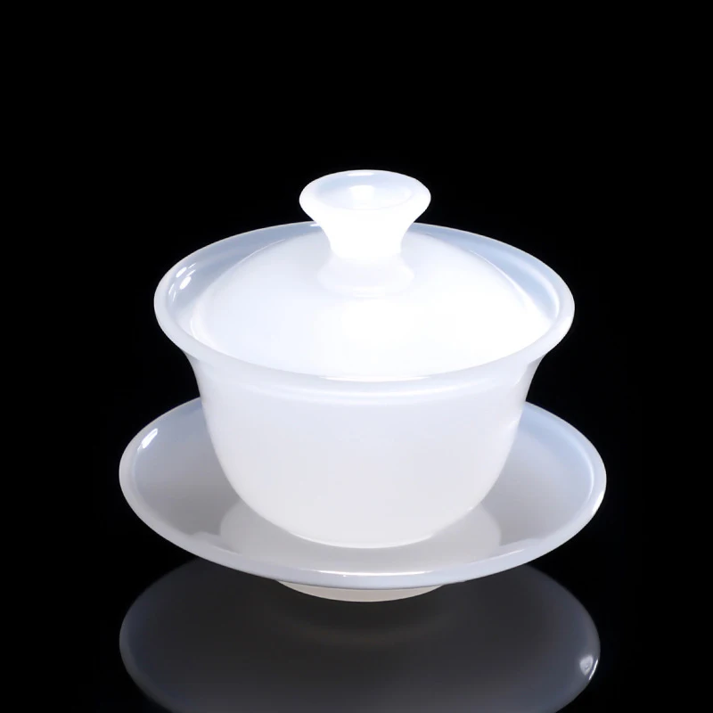 

White Porcelain Jade Porcelain Teacup Cover Bowl Sancai Tea Bowl Small Glass Imitation Jade Glass Glazed Kungfu Tea Set Gift